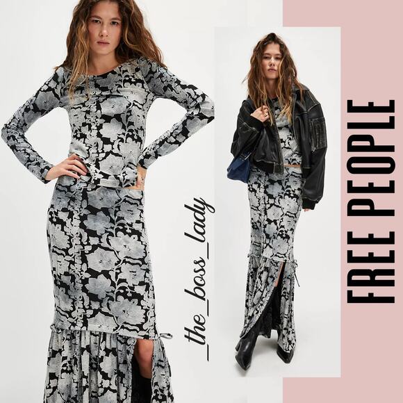 Free People set co-ord top and midi skirt pleated matching set boho XS - Picture 1 of 13